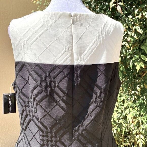 JESSICA HOWARD MISSY COLOR-BLOCK IVORY/BLACK SLEEVELESS SHEATH DRESS 12 NWT - Picture 5 of 14